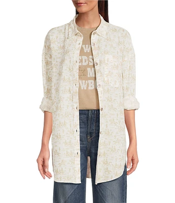 Ariat Poppy Summer Comic Toile Linen Blend Long Sleeve Overshirt