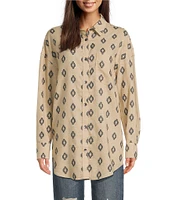 Ariat Poppy Summer Southwestern Print Linen Blend Oversized Long Sleeve Overshirt