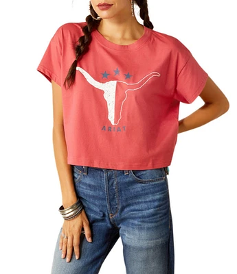 Ariat Printed Graphic Crew Neck Short Sleeve Cropped Tee Shirt