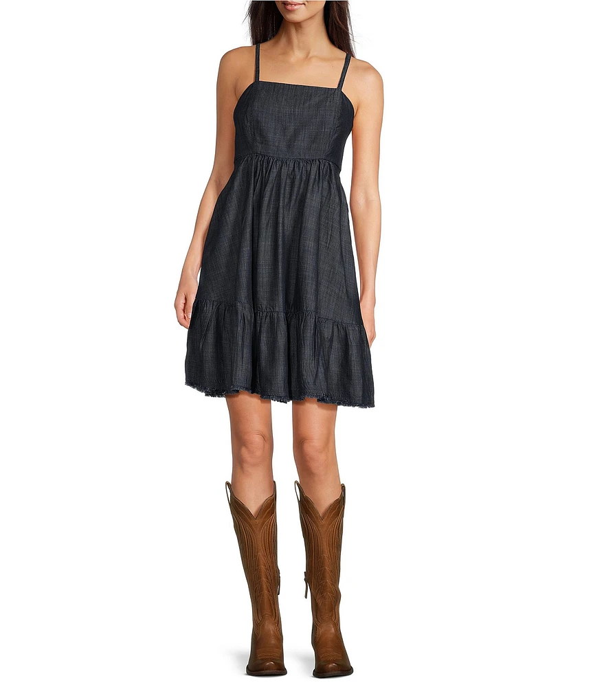 Ariat Square Neck Sleeveless Ruffle Raw Hem Tie Back A-Line Dress