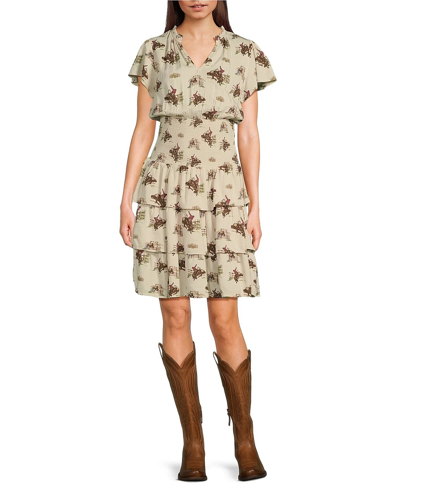 Ariat Stellar Round Up Print Smocked Tiered Dress