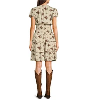 Ariat Stellar Round Up Print Smocked Tiered Dress