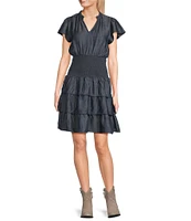 Ariat Stellar Smocked Ruffle Tiered Chambray Dress