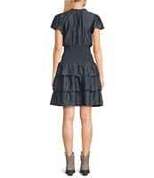Ariat Stellar Smocked Ruffle Tiered Chambray Dress