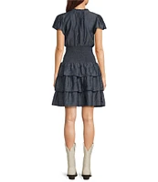 Ariat Stellar Smocked Ruffle Tiered Chambray Dress