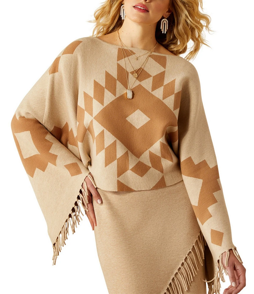 Ariat Sunset Chic Southwestern Geometric Knit Boat Neck Long Sleeve Poncho