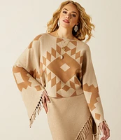 Ariat Sunset Chic Southwestern Geometric Knit Boat Neck Long Sleeve Poncho