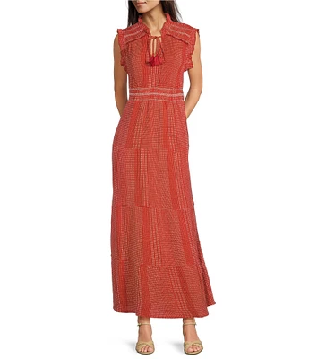 Ariat Sunset State Of Mind Cotton Dobby Smocked V-Neck Sleeveless Ruffle Tiered A-Line Dress