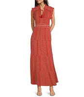 Ariat Sunset State Of Mind Cotton Dobby Smocked V-Neck Sleeveless Ruffle Tiered A-Line Dress