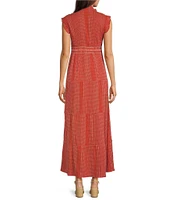 Ariat Sunset State Of Mind Cotton Dobby Smocked V-Neck Sleeveless Ruffle Tiered A-Line Dress