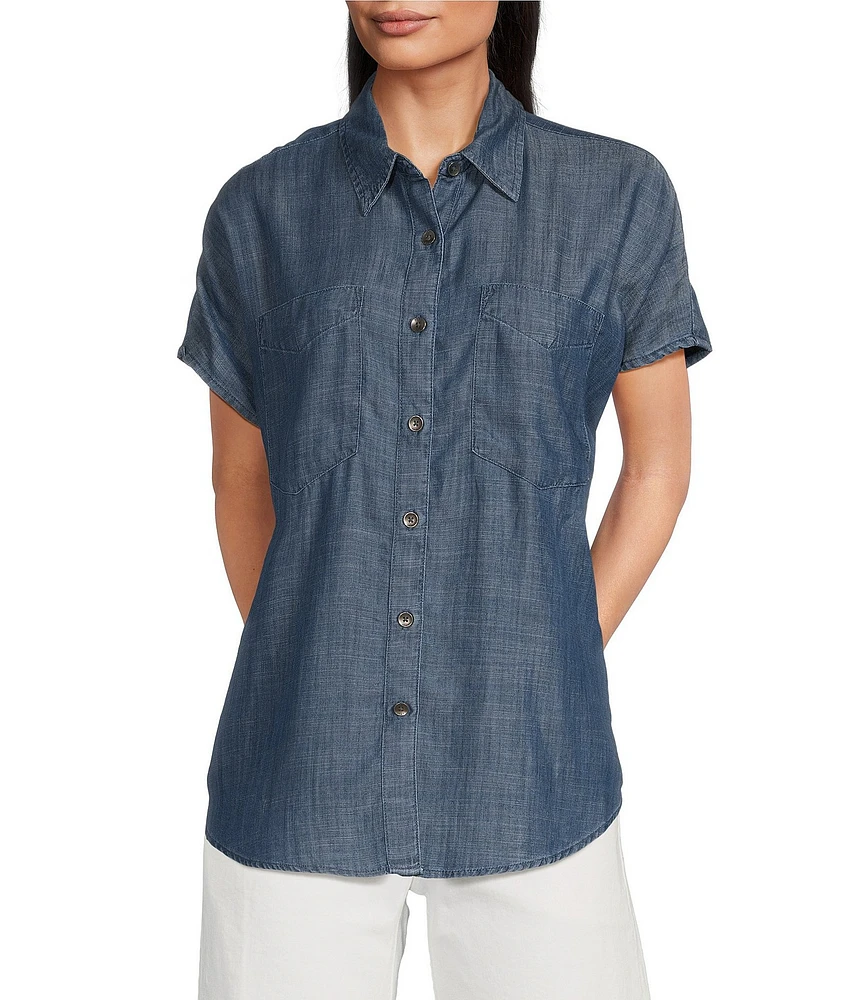 Ariat Vacation Chambray Camp Point Collar Short Sleeve Front Button Shirt