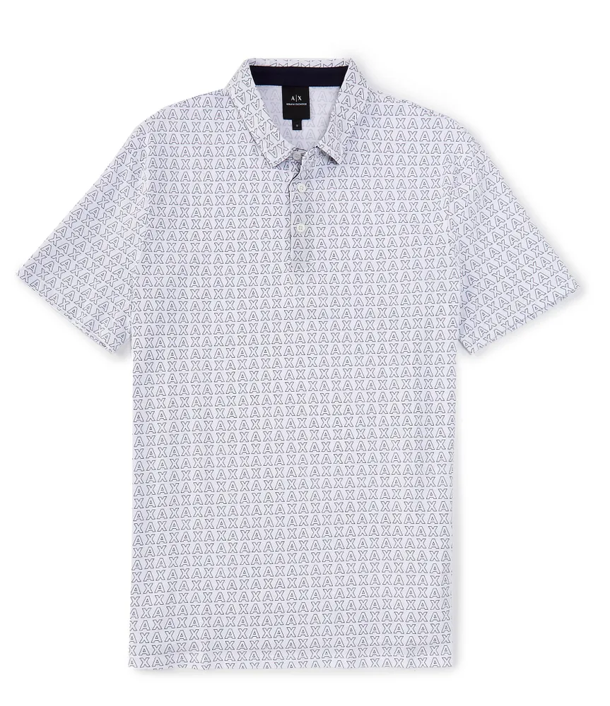 Armani Exchange Allover Logo Print Short Sleeve Polo Shirt