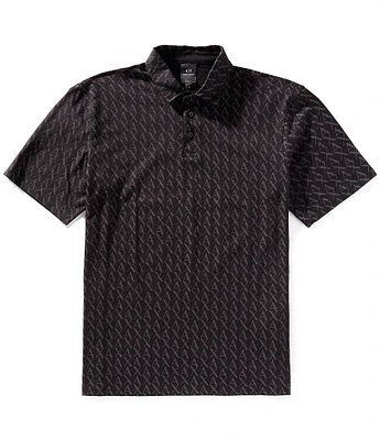 Armani Exchange Allover Logo Print Short Sleeve Polo Shirt