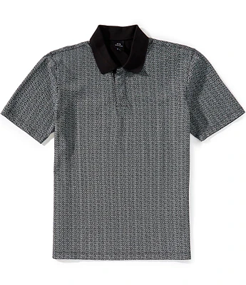 Armani Exchange Allover Logo Print Stretch Short Sleeve Polo Shirt
