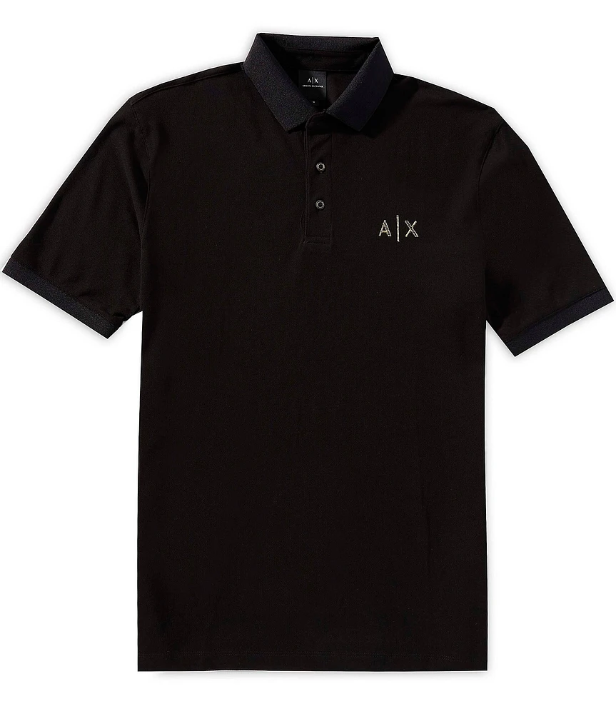 Armani Exchange Black and Gold Short Sleeve Polo Shirt