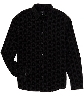 Armani Exchange Flocked Logo Long Sleeve Woven Shirt