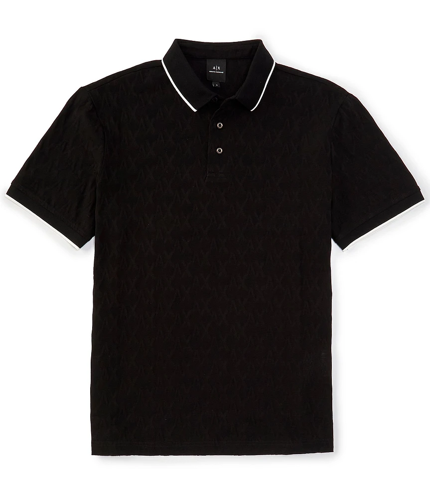 Armani Exchange Logo Print Jacquard Short Sleeve Polo Shirt