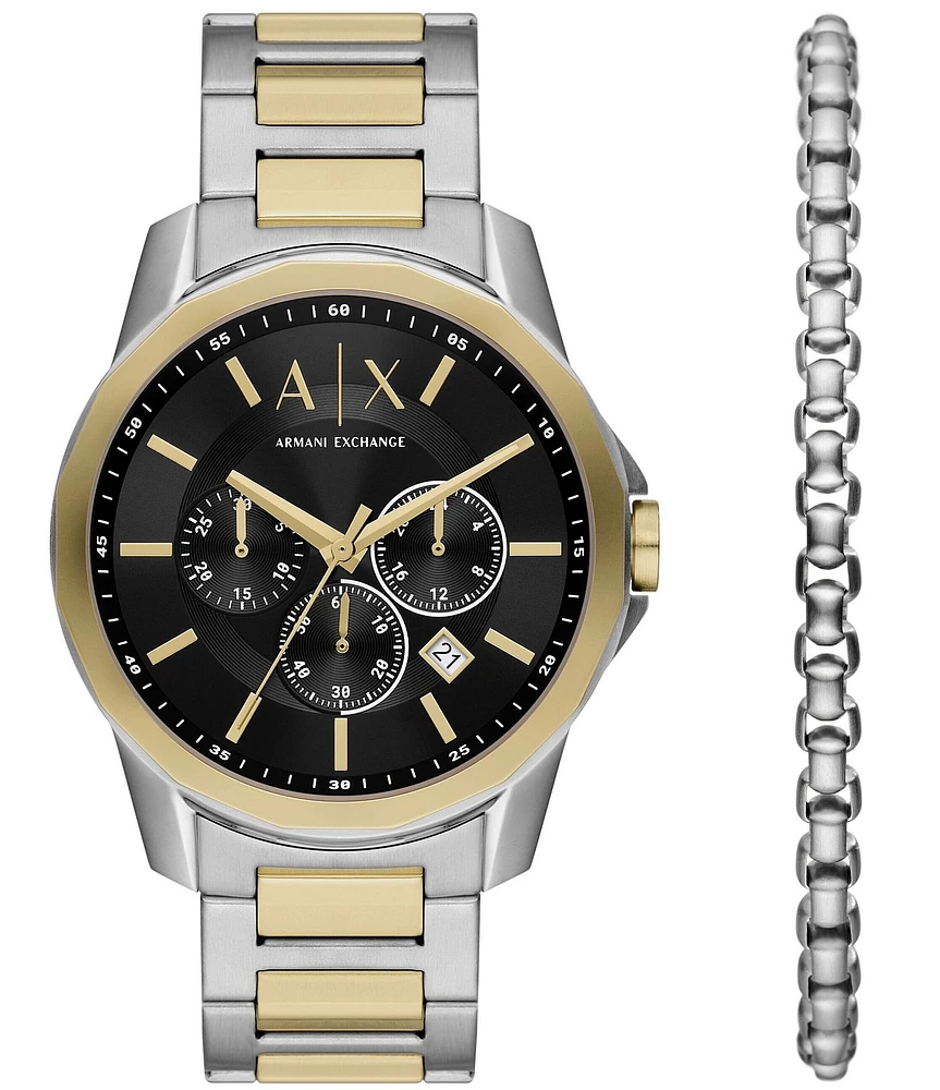 Armani Exchange Men's Banks Chronograph Two-Tone Stainless Steel Watch and Bracelet Set