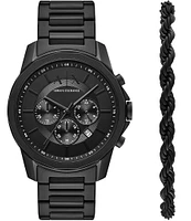 Armani Exchange Men's Banks Rd. Chronograph Black Tone Stainless Steel Watch And Bracelet Set