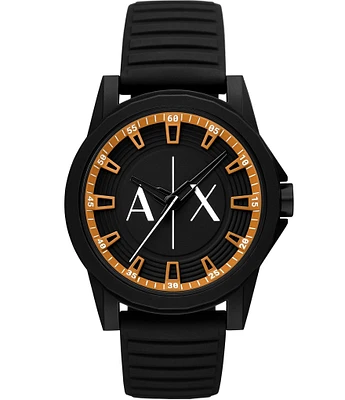 Armani Exchange Men's Banks Rd. Three-Hand Black Silicone Strap Watch