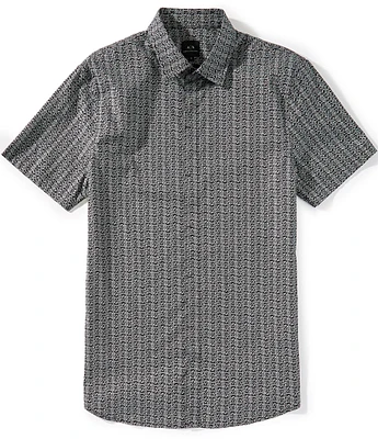 Armani Exchange Slim Fit Circle AX Logo Stretch Short Sleeve Woven Shirt
