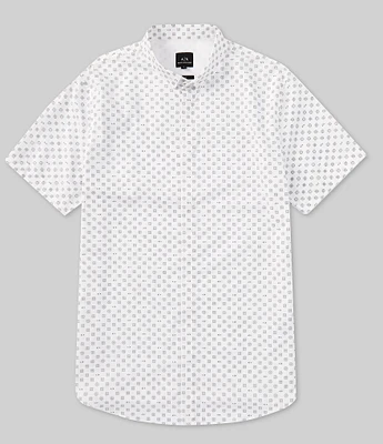 Armani Exchange Slim-Fit Geo Printed Poplin Short Sleeve Woven Shirt