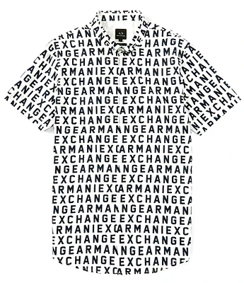 Armani Exchange Slim Fit Logo Printed Poplin Short Sleeve Woven Shirt