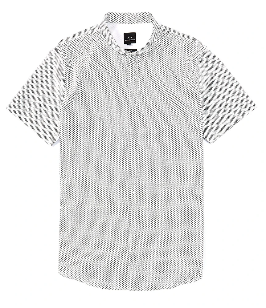 Armani Exchange Slim Fit Printed Poplin Short Sleeve Woven Shirt