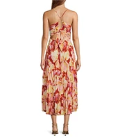 ASTR the Label Blythe Floral Print V Neck Sleeveless Pleated Midi Dress