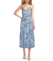ASTR the Label Blythe Floral Print V-Neck Sleeveless Pleated Midi Dress
