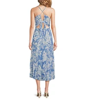 ASTR the Label Blythe Floral Print V-Neck Sleeveless Pleated Midi Dress