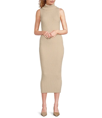 ASTR the Label Channery Rib Knit Turtleneck Sleeveless Sweater Maxi Dress