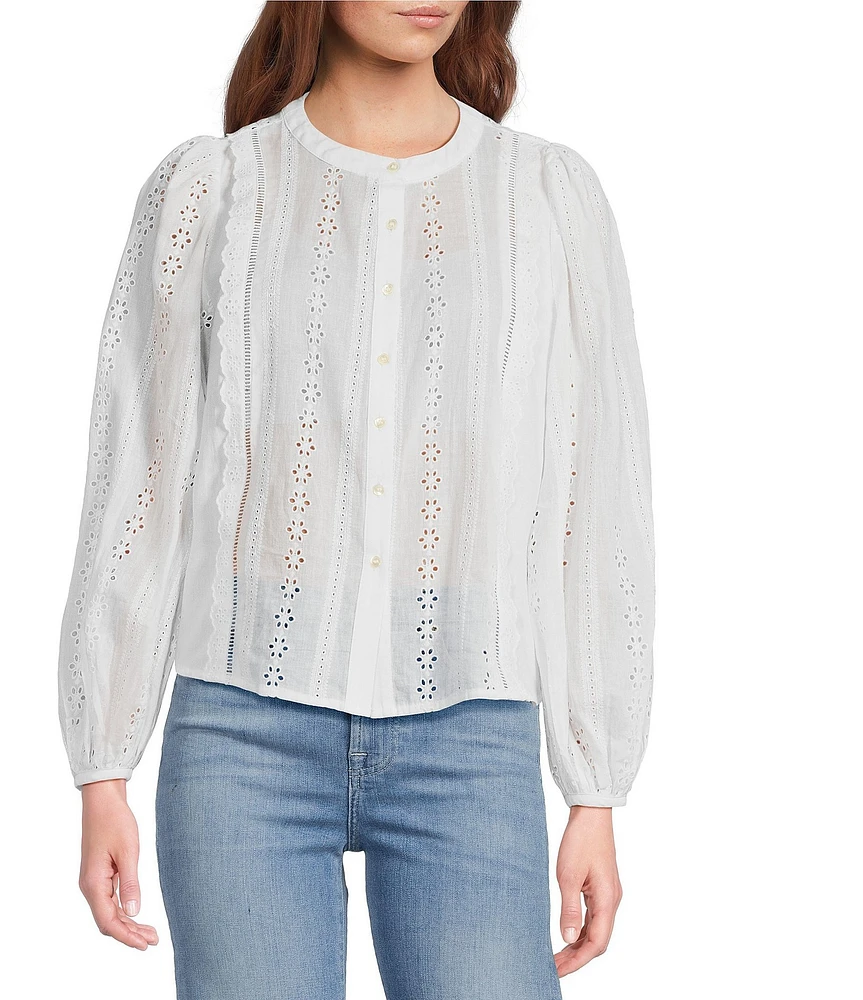 ASTR the Label Crew Neck Long Sleeve Aneska Eyelet Top