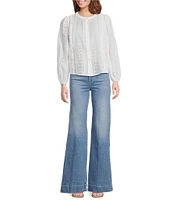 ASTR the Label Crew Neck Long Sleeve Aneska Eyelet Top