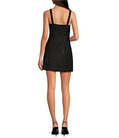 ASTR the Label Deanna Tweed Square Neck Sleeveless Mini Dress