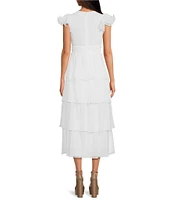 ASTR the Label Emporia V Neckline Ruffle Tiered Midi Dress