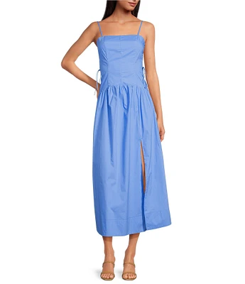 ASTR the Label Karah Square Neck Cut-Out Lace-Up Ties High Slit Drop Waist Maxi Dress