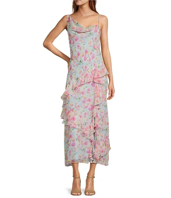 ASTR The Label Levina Floral Ruffle One Shoulder Maxi Dress
