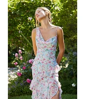 ASTR The Label Levina Floral Ruffle One Shoulder Maxi Dress
