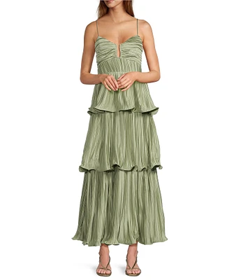 ASTR The Label Lupin Sweetheart Neck Sleeveless Plisse Tiered Maxi Dress