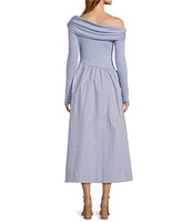 ASTR The Label Off-The-Shoulder Long Sleeve Mixed Media Midi Dress