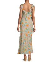 ASTR the Label Sorbae Floral Print Ruffle V-Neck Sleeveless Side Slit Maxi Dress