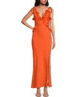 ASTR the Label Sorbae Ruffle V-Neck Sleeveless Side Slit Maxi Dress