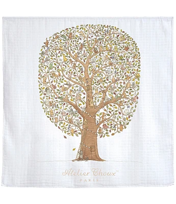 Atelier Choux Paris Organic Cotton Baby Friends & Family Tree Swaddle Blanket with Gift Box