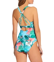 Athena Next by Athena Tropical Print V-Neck D-Cup Bra One Piece Swimsuit
