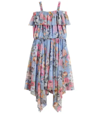 Ava & Yelly Big Girls 7-16 Floral-Printed Handkerchief-Hem Mesh Dress