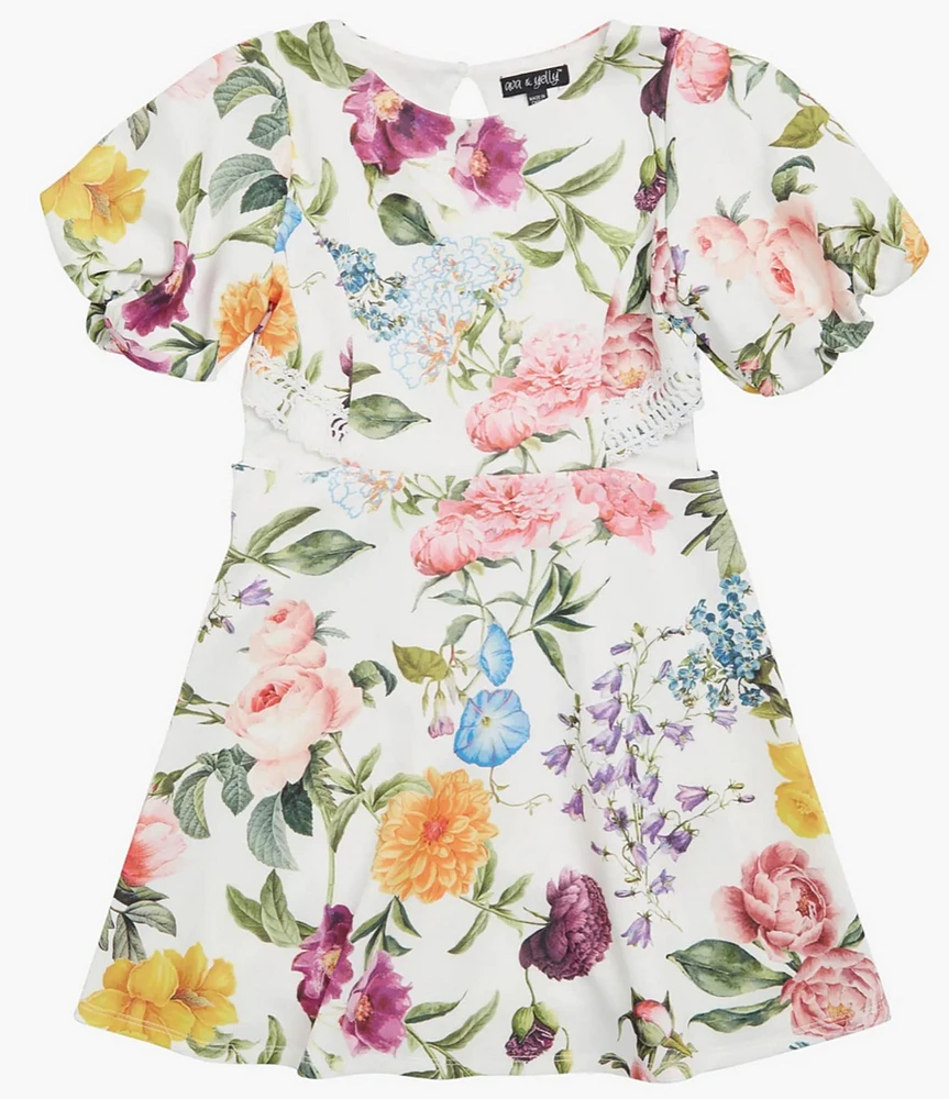 Ava & Yelly Big Girls 7-16 Puffed-Sleeve Floral-Printed Fit-And-Flare Dress