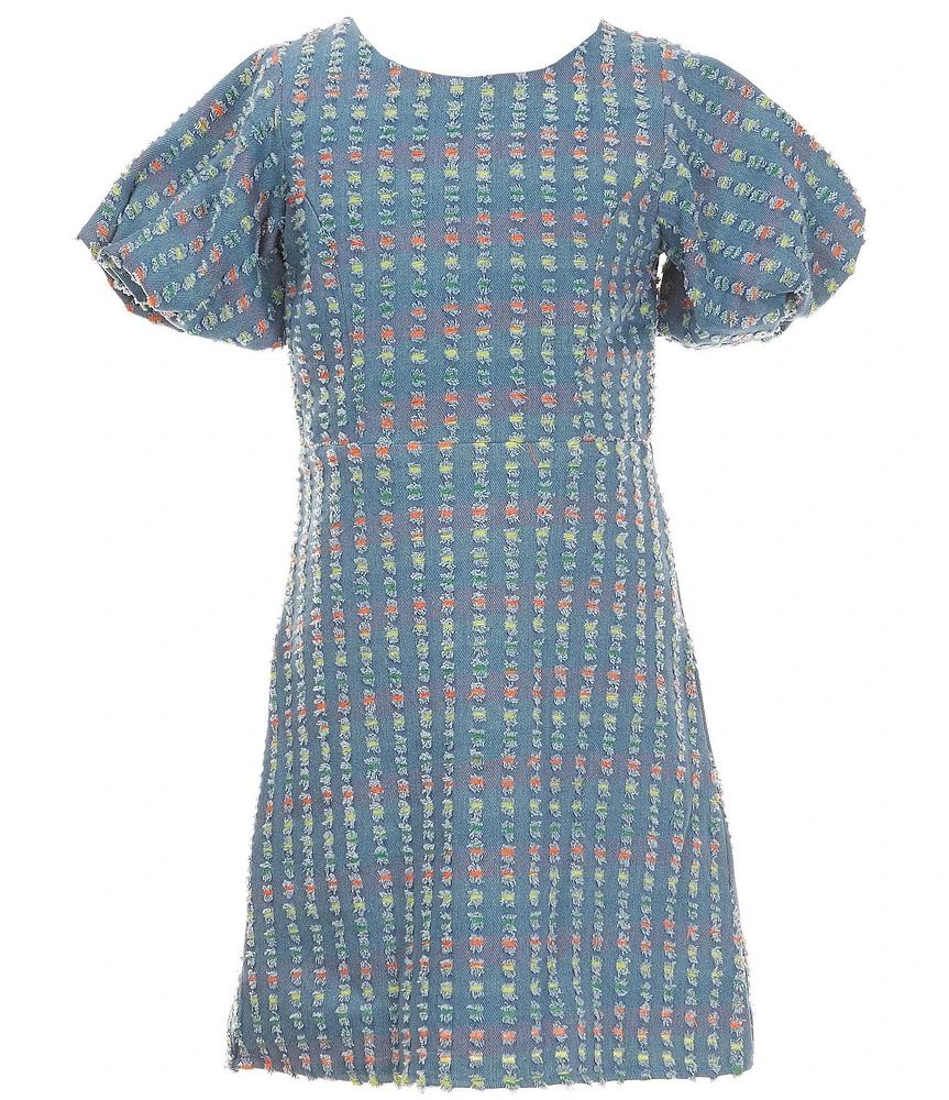 Ava & Yelly Big Girls 7-16 Short Sleeve Perforated Denim Shift Dress