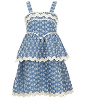 Ava & Yelly Big Girls 7-16 Sleeveless Printed Eyelet Ric Rac Drop Waist Dress