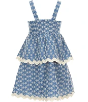 Ava & Yelly Big Girls 7-16 Sleeveless Printed Eyelet Ric Rac Drop Waist Dress